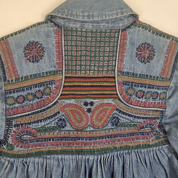 Embroidered denim front tie shacket Size XS boho western womens - Picture 6 of 9